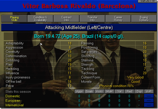Rivaldo in Championship Manager 97/98