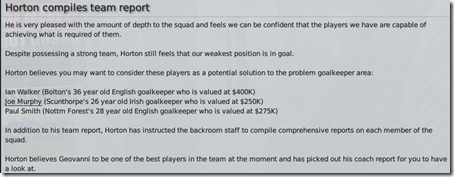 Assistant squad report in Football Manager 2009
