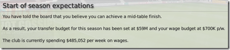 Start of season expectation, FM 2009