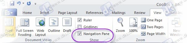 word 2010 view navigation pane