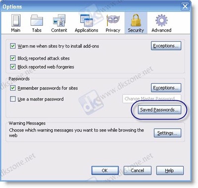 Options Security Saved Passwords Firefox 3.5