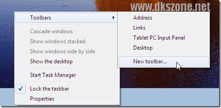 task bar right click new toolbar