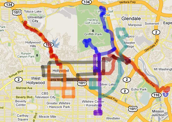 Map of restructured DASH lines in Central Los Angeles