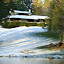 A view of the Sycamore Retreat from the far side of the pond.