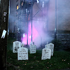 Spooky outdoor graveyard decorations for the Collinsville Halloween party