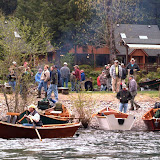 People and boats setting up at the 2009 McKenzie River Drift Boat Festival at Eagle Rock Loge