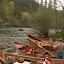Boats gathering for the launch of the  2009 McKenzie River Drift Boat Parade