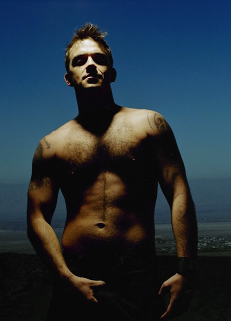 robbie williams shirtless dusk hairy chest