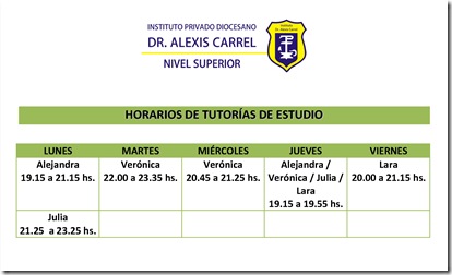 HORARIOS DE TUTORÍAS DE ESTUDIO HORARIOS DE TUTORÍAS DE ESTUDIO