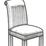 300 roll back side chair with upholstered legs W19 D27 H39 seat height: 19 seat depth: 18 lip cord: 6yds. upholstered lets webbing on seat casters available legs are 1.5" square. optional finished legs -call us