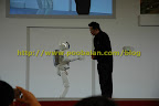 Shakes hand