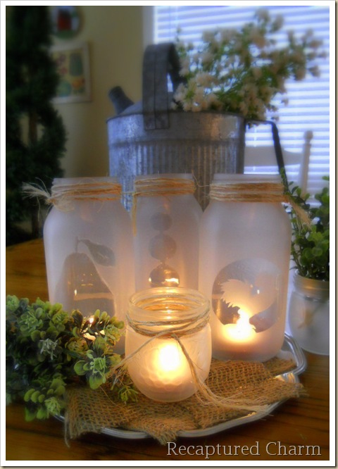 365 Designs: MINI MASON JAR TEA LIGHT CANDLE HOLDERS with glitter paint and  cherry blossom trim decoupage