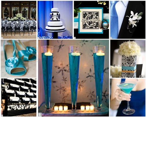 Blue is a great combination for weddings Using a black and white damask