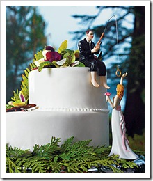 Hooked on Love Fishing Groom & Reaching Bride Wedding Cake Topper Set
