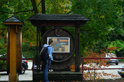 Lindsey looking at the trail map for the Red Wine Hiking Trail