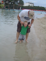 Ben and Andrew enjoying the 'beach' at Southbank Parklands Brisbane.