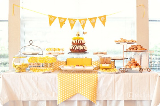yellow candy cookie table tablescape whimsical