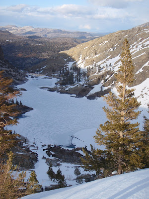 Sung took the last photo of the trip looking down at Agnew Lake from the Gem Lake damn.  We were able to traverse just downhill of the damn to the north side and gain the trail down to Agnew Lake.  From there we followed the old cog rail line down to June Lake | Photo Sung Byun