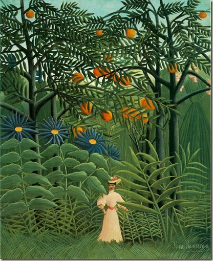 Woman Walking in Exotic Forest