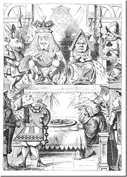 The King and Queen of Hearts were seated on their throne … with a great crowd assembled about them.