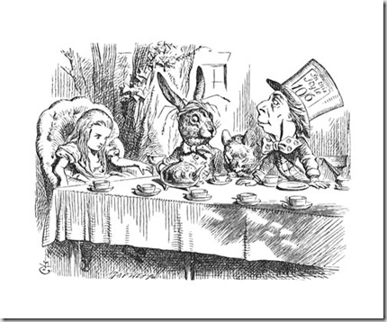 The Hatter opened his eyes very wide on hearing this, but all he said was, 'Why is a raven like a writing-desk'