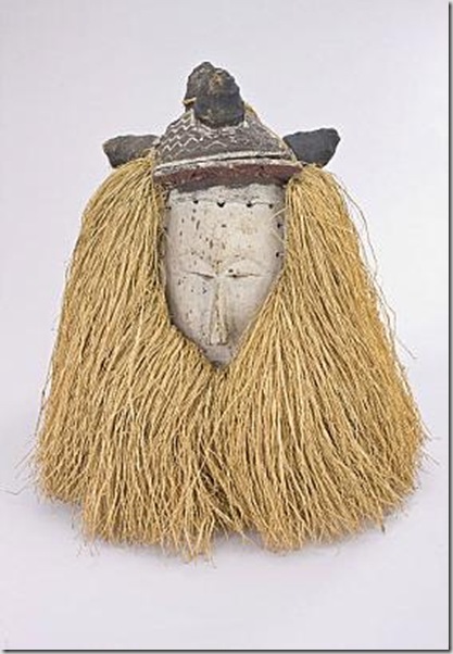 This is an initiation mask by an unknown Yaka artist, done in the 20th century in the Democratic Republic of Congo.