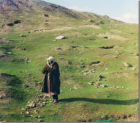 Shepherd posed near a hillside, Samarkand; between 1905 and 1915
Sergei Mikhailovich Prokudin-Gorskii Collection (Library of Congress).