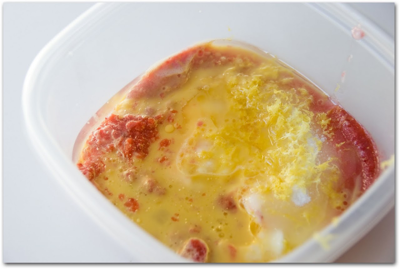 Eggs beaten with strawberries for strawberry base