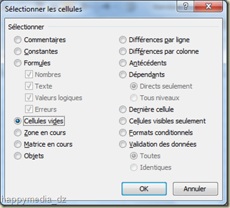 Boite de dialogue "Sélectionner les cellules"