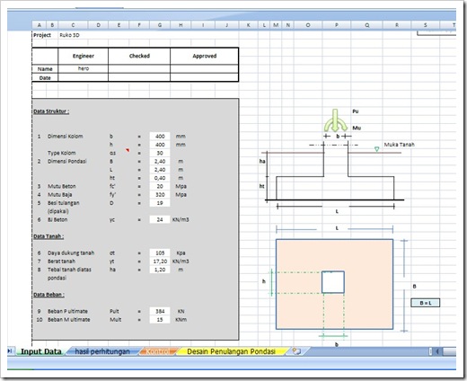Spreadsheet Excel Perencanaan Pondasi Telapak Bujur Sangkar Blog S Yasin Mohammad
