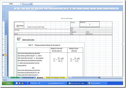 Download Spreadsheet Excel, Perencanaan Pondasi Telapak Bujur Sangkar