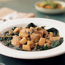 Chicken and Potatoes over Sautéed Spinach