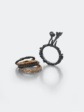 [Ros Millar, Black & Rose Collection, Oxidised Silver and Rose Gold Stacking Rings with Brown Diamond, March 2010[3].jpg]