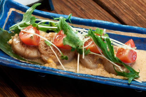 Seared scallops with sea urchin sauc