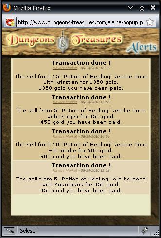 Transaction Done Alert - Dungeons-Treasures: Main Game Online Dibayar Dollar