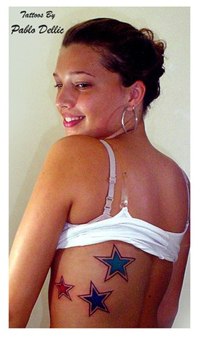 Three color star tattoo design on a girl Very sexy and simple tattoo design