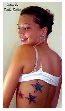 three color star tattoo design, simple tattoo design