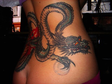 china dragon tattoo design, back body tattoos, hip tattoo