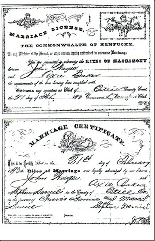 John Wagers and Axie Baker marriage certificate