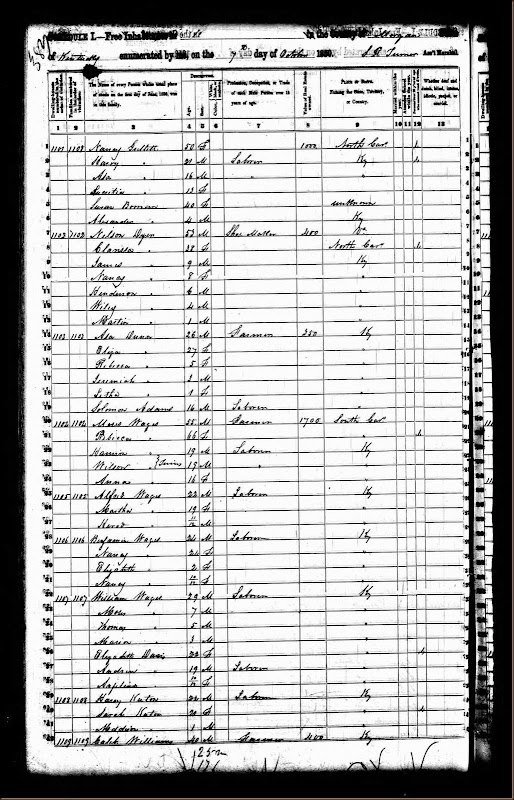 1850 United States Federal Census, Morgan County, KY for Benjamin and Nancy Wages