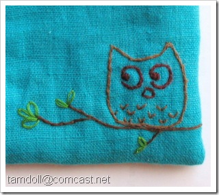 owl embroidery close up