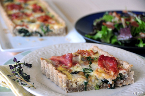 Spinach-Brie and Prosciutto Tart with Pecan Crust