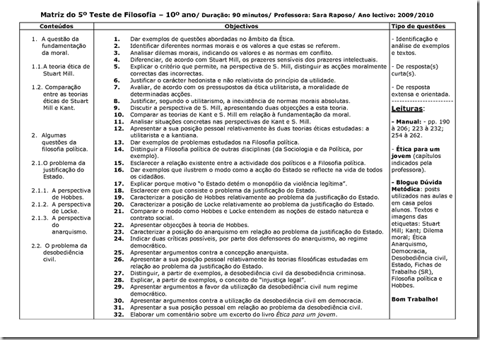 Matriz do 5º teste S do 10º ano 09 10