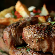 Lamb Chops and Potatoes With Olives, Tomatoes and Feta Cheese