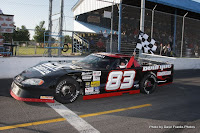 #83 Ian Bourque with heat race win at Barrie Speedway, June 13, 2009