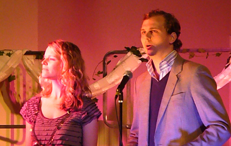 Sarah Coope and Francis Forbes-Edwards (singers) performing as Joan of Arc and Alencon, respectively.