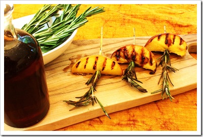 peaches grilled with rosemary and maple syrup