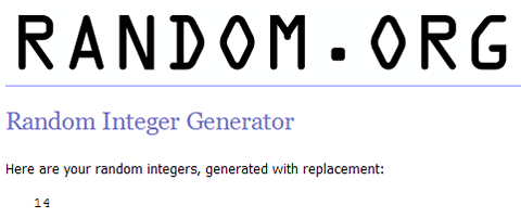 Random winner is number 14