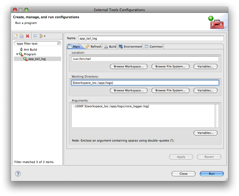 External tool configuration External tool configuration