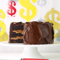 Chocolate Cake with Milk-Chocolate Crunch and Caramel Sauce